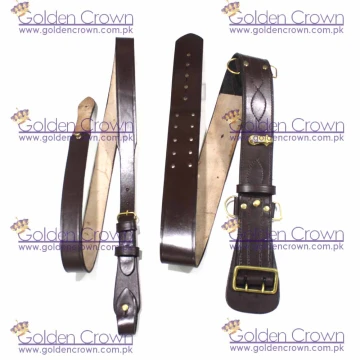 Sam Browne Brown Belt Gold Plated Fittings Hand Sewn