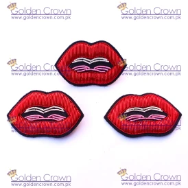 Bullion Embroidery Red Lips Brooches