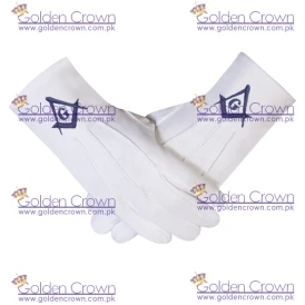 Freemason Masonic Regalia Gloves in Cotton with Blue Sq & CG