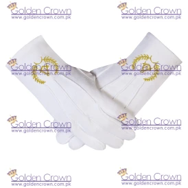 Grand Lodge Hand Embroidered Cotton Masonic White Gloves