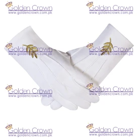 Masonic Acacia Leaf Machine Embroidery White Cotton Gloves
