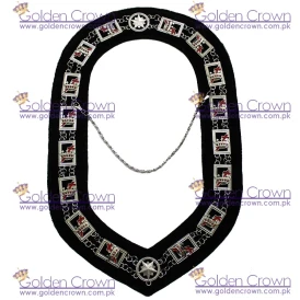 Masonic Knight Templar Officer Chain Collar Silver Jewels on Black Velvet