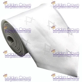 Masonic Masons Silk Tie with self print Square Compass White