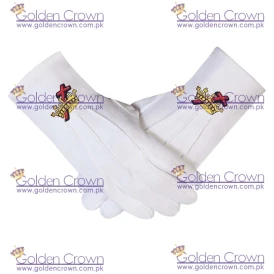 Masonic regalia Knight Templar KT 100% Cotton Machine Embroidery white Gloves