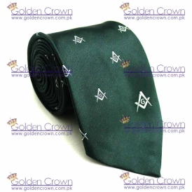 Masonic Regalia Silk Tie Embroidered Square Compass & G Green