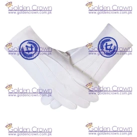 Masonic Regalia White Cotton Gloves Square Compass machine embroidery