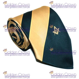 New Design Masonic Masons Green and Yellow Tie with Square Compass & G
