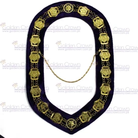 OES - Masonic Compass Square Chain Collar - Gold on Purple Velvet 