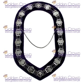 OES - Masonic Compass Square Chain Collar Silver on Blue Velvet