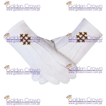 33rd Degree Patriarchal Cross Purple & Gold Embroidered Cotton Masonic White Gloves