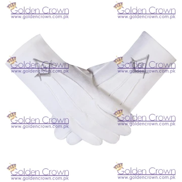 Freemasons Masonic Gloves in Cotton in Silver Embroidered Square Compass and G SC&G