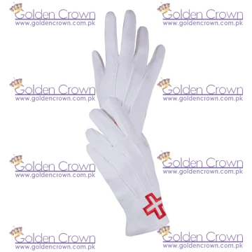 Knights Templar Cross White Masonic Cotton regalia Gloves