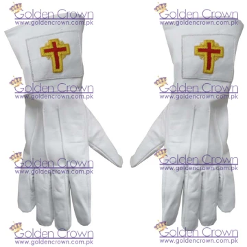  Knights Templar High Quality White Leather Gauntlet Gloves with Cross Emblem