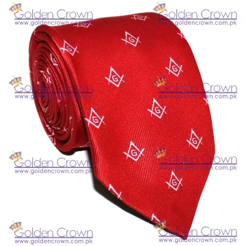 Masonic Craft Red 100% Silk Tie with Square Compass & G Print