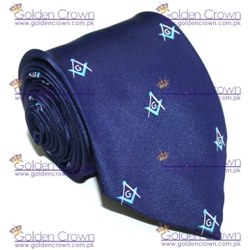 Masonic Craft Woven Square Compasses with G Necktie - Navy Light / Blue