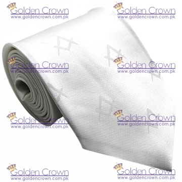 Masonic Masons Silk Tie with self print Square Compass White