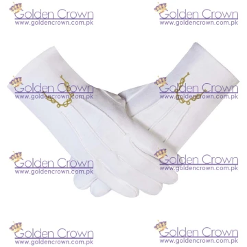 Masonic Mitten embroidered cotton gloves Gold Masonic chain