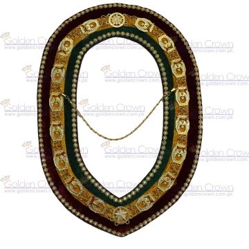 Masonic Shrine Officer Chain Collar in Gold Finish with Stones - Tri-Color Backing 