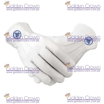 Masonic White Leather Gloves With Square & Compass Patch White Masonic Gloves