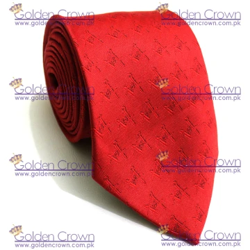 New Design Masonic Red Silk Tie with Sq & G 