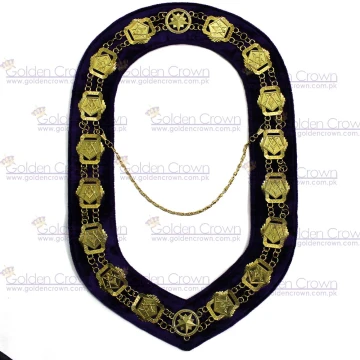 OES - Masonic Compass Square Chain Collar - Gold on Purple Velvet 