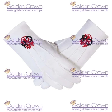 RAOB Red Black Machine Embroidery White Cotton Gloves
