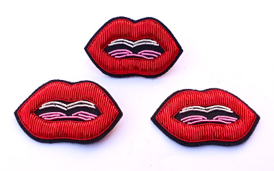 Bullion Embroidery Red Lips Brooches