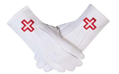 Knights Templar Cross White Masonic Cotton regalia Gloves