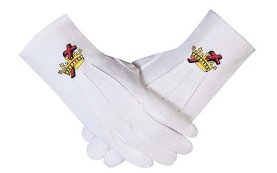 Masonic regalia Knight Templar KT 100% Cotton Machine Embroidery white Gloves
