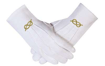 Masonic Gold knot Machine Embroidery White Cotton Gloves Wholesale