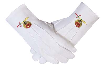 Masonic Shriner Emblem White Cotton Glove Masonic Gloves