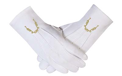 Masonic Mitten embroidered cotton gloves Gold Masonic chain