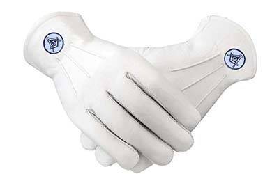 Masonic White Leather Gloves With Square & Compass Patch White Masonic Gloves
