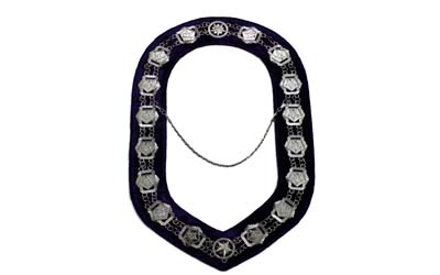 OES - Masonic Compass Square Chain Collar Silver on Blue Velvet